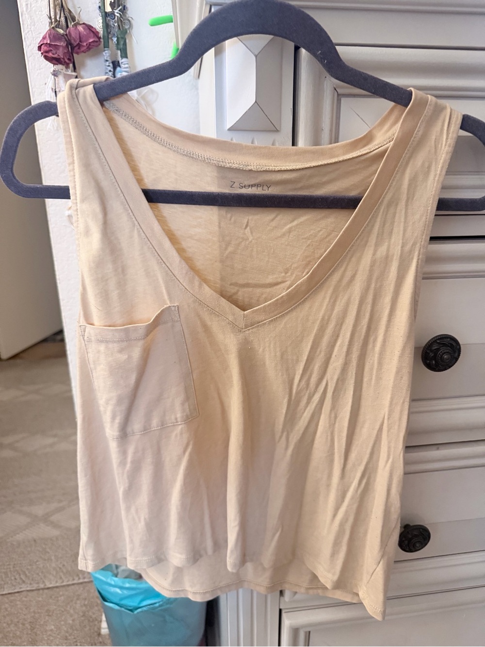 Z Supply Women's Cream V-Neck Pocket Tank (M) NEW